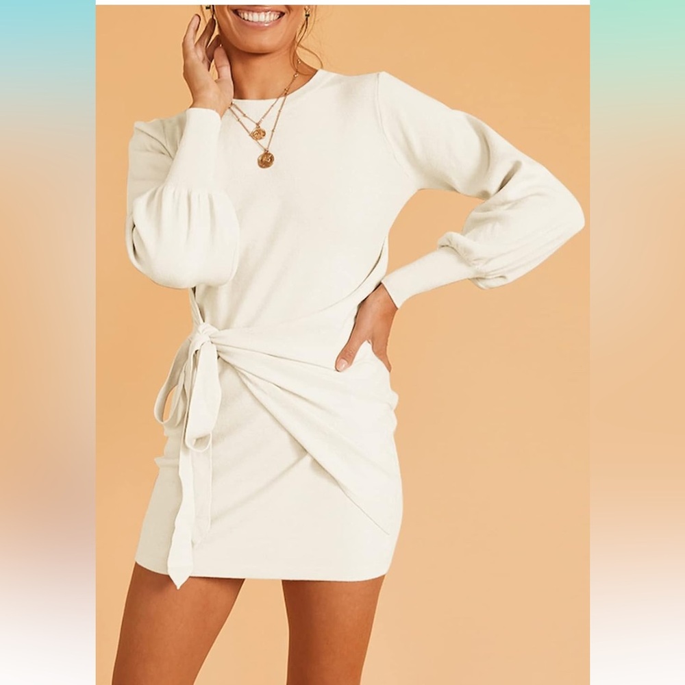 ZCSIA Women's Knitted Sweater Dress, Small (S), Cream